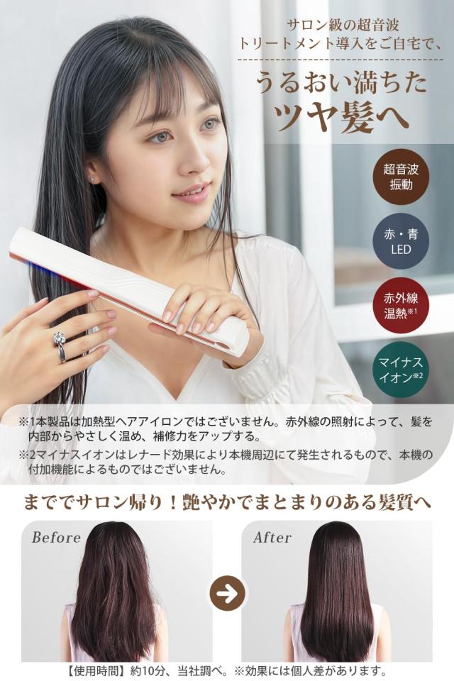 Ryanboo 超音波ヘアトリートメントアイロン 1MHz超音波手当て取り入れる器 手当て鳴りひびく推しすすめる 髪の毛世話をする 青味＆赤いことLED 赤外線温熱