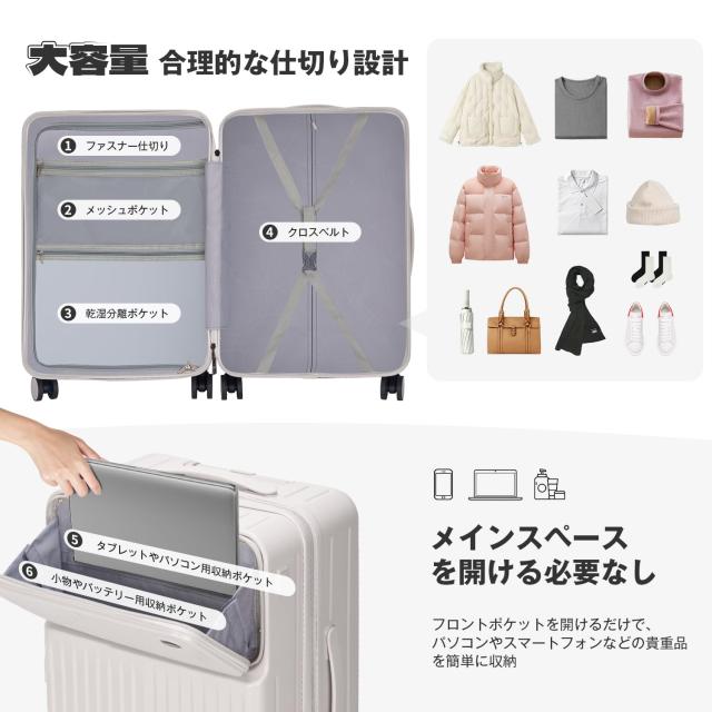 VARNIC] スーツケース トップオープン式 多機能 キャリーバッグ USB