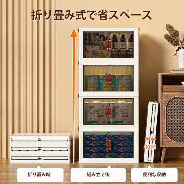 Roqao収納ボックス折り畳みコンテナ ボックス 折り畳み透明扉付き折りたたみボックス蓋付き本棚衣装ケース キャスター付き省スペース押し_2