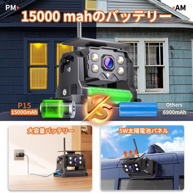 OBEST トラックバックカメラモニターセット ワイヤレス バックモニター 7インチ 充電式カメラ 130° IP68防水 ソーラーパネル内蔵 1080P