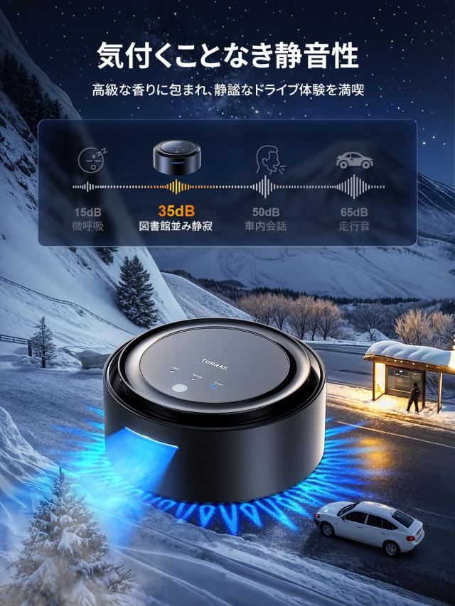 TORRAS 車 アロマディフューザー 【360°香り拡散・磁気吸着・省スペース】 車 芳香剤 ナノミスト 自動ON/OFF 雰囲気ライト コードレス_6