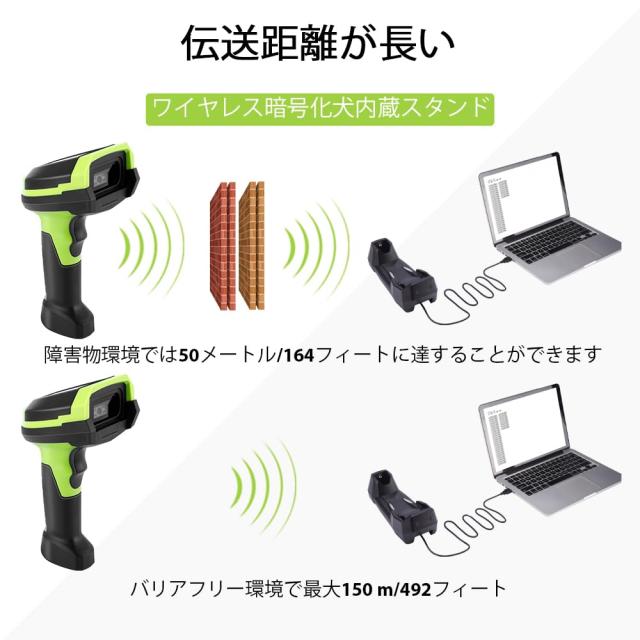 JRHCバーコードスキャナ無線、ディスプレイ付き2D自動バーコードスキャナ、2.4Gワイヤレス暗号化犬内蔵スタンドとUSB有線プラグアンドプ_4