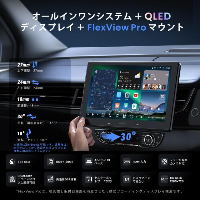 [最新10インチ QLED ]ATOTOZONE AI Android カーナビ、8G+128G 1 DIN フローティングディスプレイオーディオ、カーナビ、4G LTE、ワイヤ_1