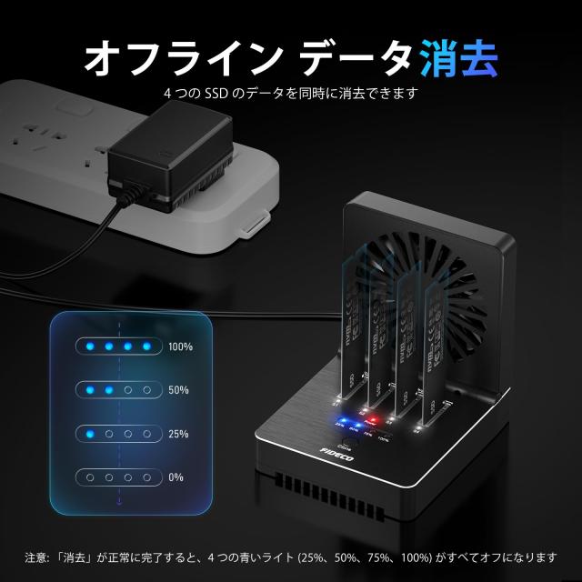FIDECO M.2 NVMe クローナー ドック 折りたたみ式冷却ファン付き 4 ベイ NVMe クローナー デュプリケーター 40Gbps (4X 10Gbps、2X 20Gbp_4