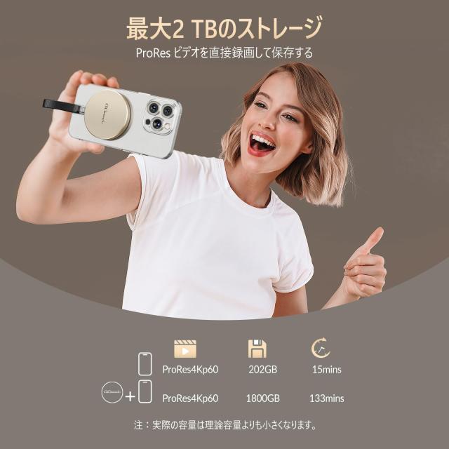 GiGimundo GQ20 2TB 外付けSSD磁気 マグネット付き 最大20Gbps高速2000 MB/s、丸型デザイン、高速ファイル転送、Type-Cスマートフォン、_4