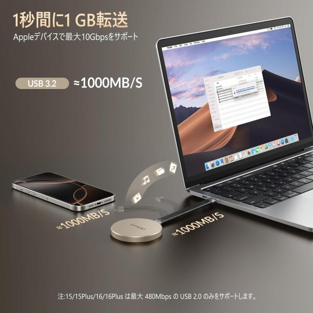 GiGimundo GQ20 2TB 外付けSSD磁気 マグネット付き 最大20Gbps高速2000 MB/s、丸型デザイン、高速ファイル転送、Type-Cスマートフォン、_6