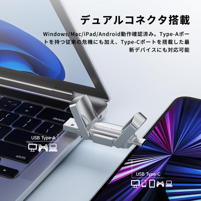 MOVE SPEED SSD 外付け 128/256/512GB/1TB/2TB スティック型 USB 3.2 Gen2 Type-A/Type-C両対応 金属筐体 Win/Mac PS5/PS4 iPhone15/16/1_3