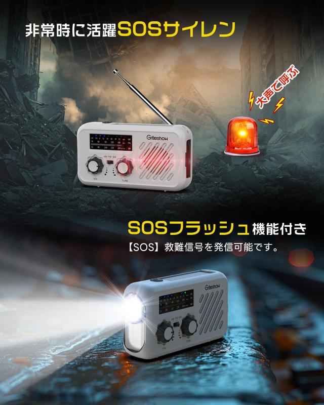 日本防災安全協会認証品】 Greeshow 防災ラジオ 多機能 携帯ラジオ SW