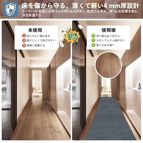 【Amazon 限定ブランド】YIDIHO 廊下敷き TPR ラグ 約80×600cm 厚さ4 mm ロングマット 階段マット 廊下マット 防音 ロールマット 無地_2