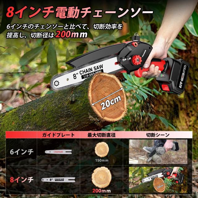 【2025年新登場】Supstable たかえだ 電動チェーンソー 8インチ 高枝切り電動チェーンソー 充電式 コードレスチェーンソー 一台2役 ハン_1