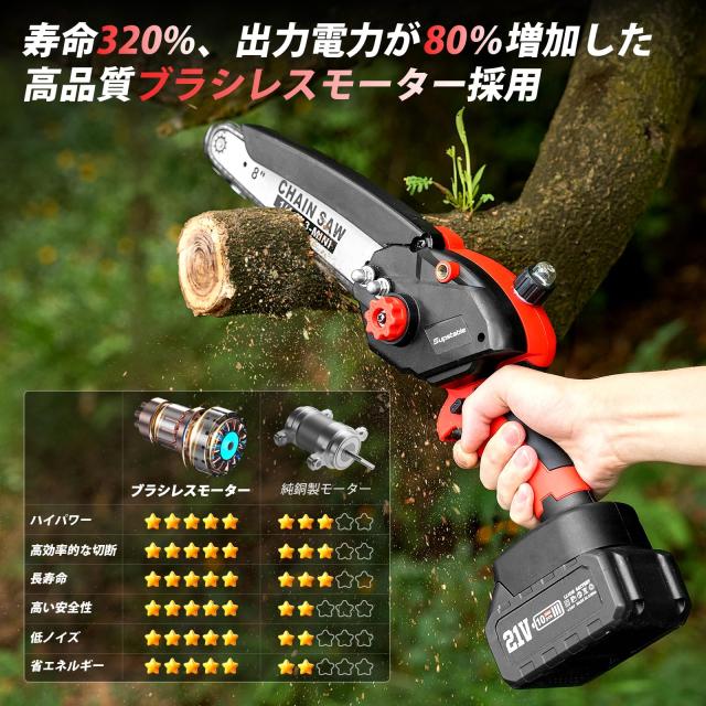 【2025年新登場】Supstable たかえだ 電動チェーンソー 8インチ 高枝切り電動チェーンソー 充電式 コードレスチェーンソー 一台2役 ハン_2