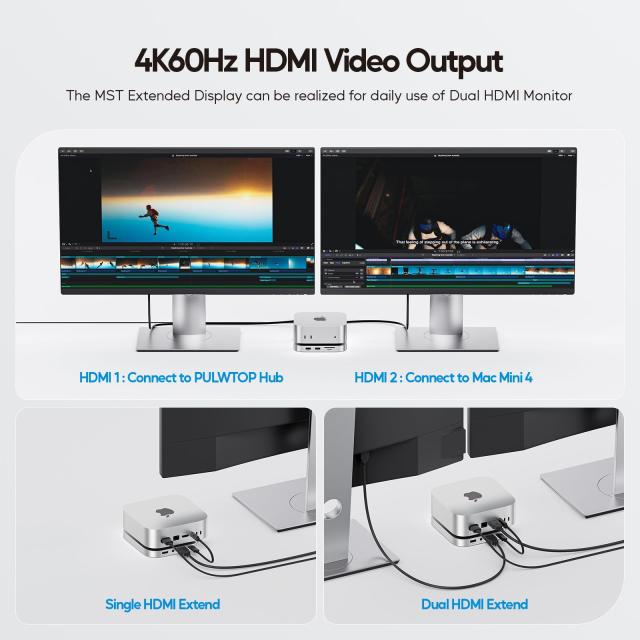 PULWTOP 9 in 1 USB C ハブ Mac Mini M4/ M4 Pro 2024専用 容量拡張 アクセサリー M.2 PCIe SSDスロット付, 1 x HDMI 4K 60Hz, 3 x USB-A_5