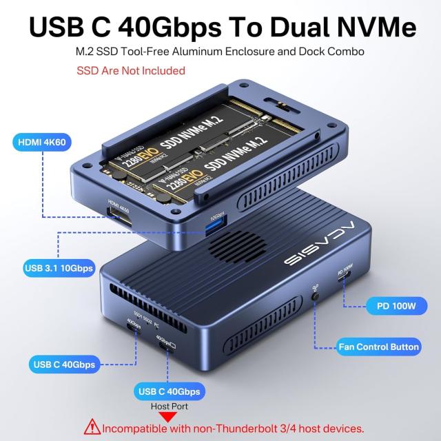 ACASIS 40Gbps M.2 NVMe SSD 外付けケース 冷却ファン内蔵 ACASIS 40Gbps M.2 NVMe SSD 外付けケース 冷却ファン内蔵