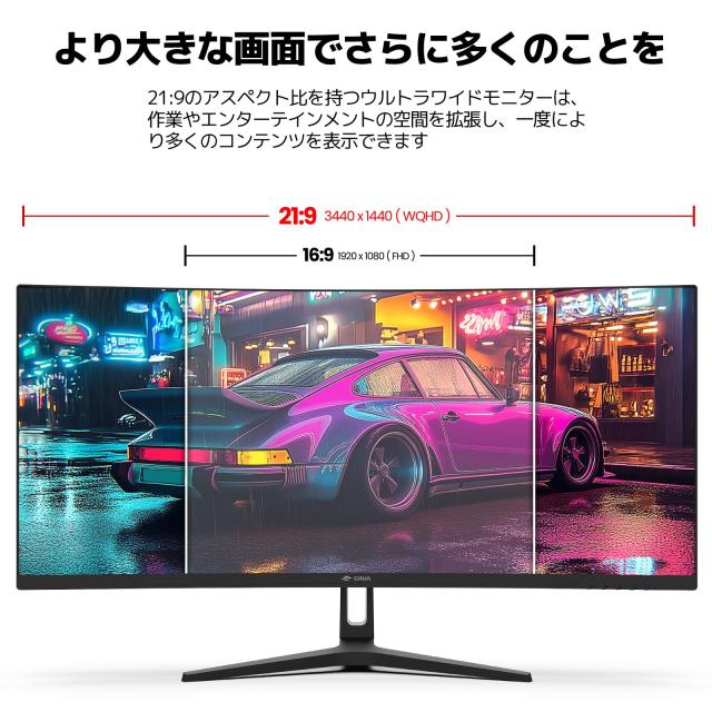 CRUA 湾曲 ゲーミング モニター 34インチ WQHD 144HZ 99%sRGB 21:9