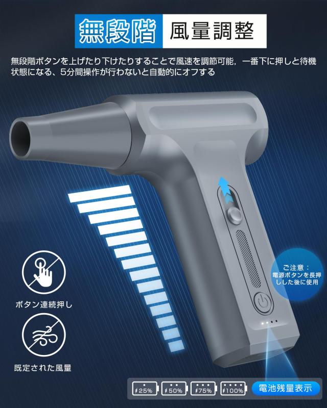 YOIIYO エアダスター 電動エアダスター ブロワー 洗車 最大風速60m/s 無段階風量調整 超強力 高速回転 4000mAh USB Type-C充電式 小型 3