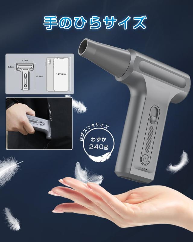 YOIIYO エアダスター 電動エアダスター ブロワー 洗車 最大風速60m/s 無段階風量調整 超強力 高速回転 4000mAh USB Type-C充電式 小型 3