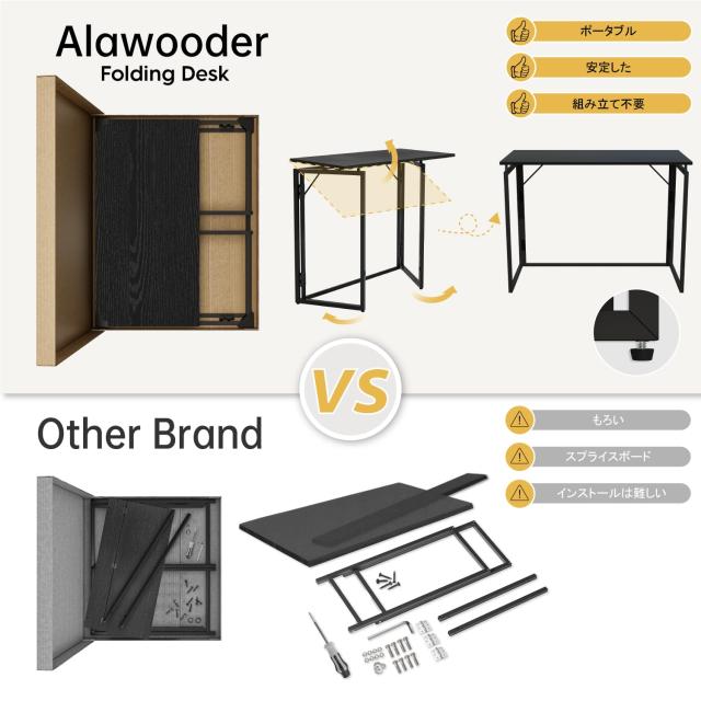 alawooder 折りたたみテーブル コンパクト デスク 完成品【組み立てあ簡単 】 耐荷重60kg 省スペース僅か6cmの薄さ オフィスワークテーブ