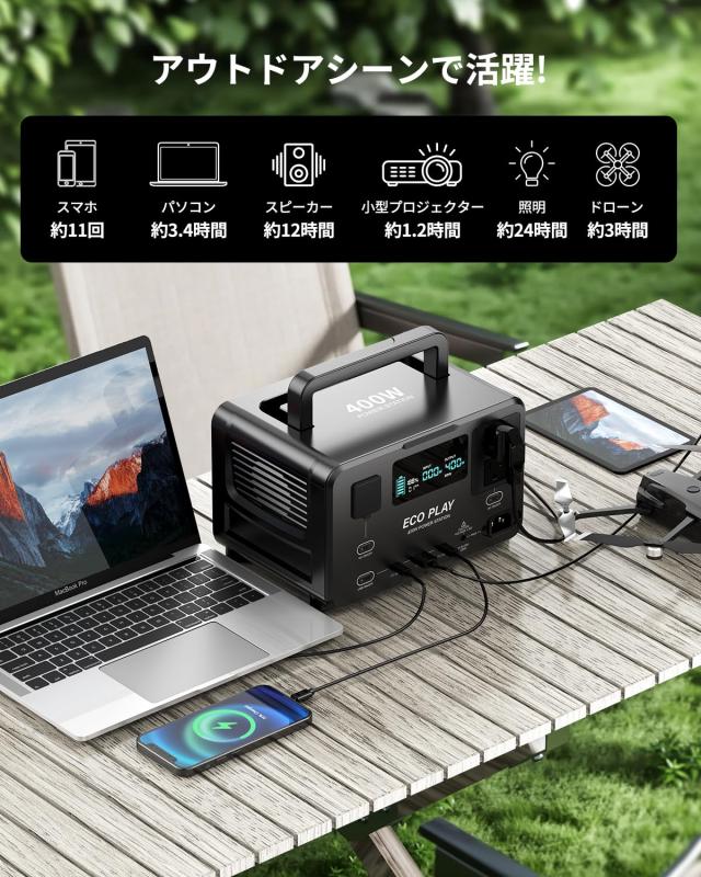 Eco Play EP400 ポータブル電源 大容量 蓄電池 256Wh リン酸鉄リチウム