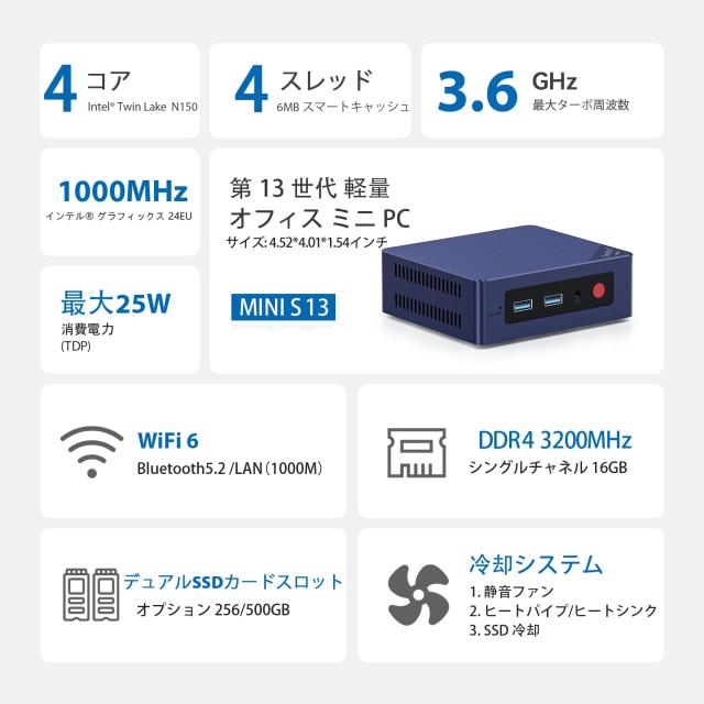 Beelink MINI-S13 Pro ミニ PC、第 13 世代 Intel Twin Lake N150