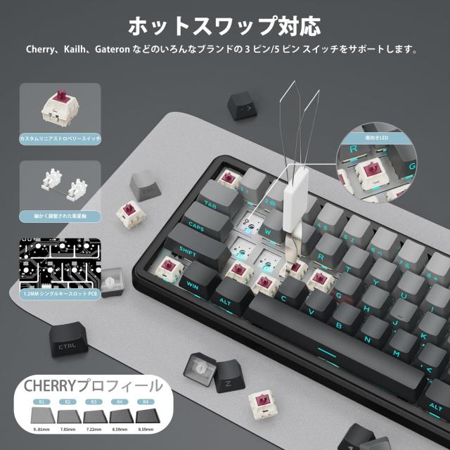 MAMBASNAKE×ATTACKSHARK X66 ゲーミングキーボード 65%レイアウト ガスケット ホットスワップ対応 三つの接続モード 2.4Ghz無線/Bluetoo_3