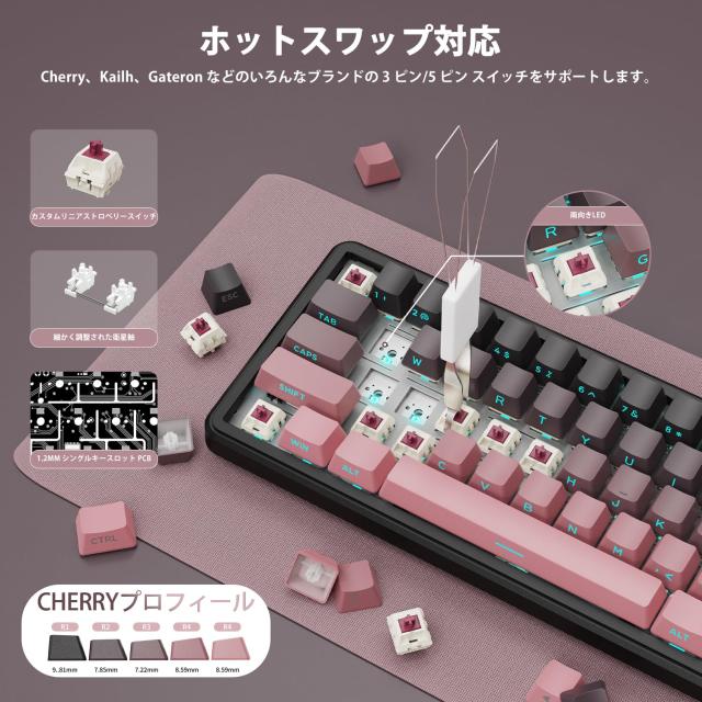 MAMBASNAKE×ATTACKSHARK X66 ゲーミングキーボード 65%レイアウト ガスケット ホットスワップ対応 三つの接続モード 2.4Ghz無線/Bluetoo_3