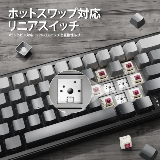 ATTACK SHARK X66 ゲーミングキーボード トライーモード ワイヤレス/Bluetooth/有線 ホットスワップ メカニカルキーボード 60%レイアウト_2