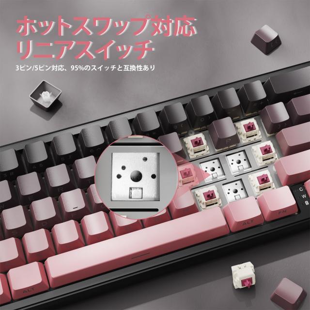 ATTACK SHARK X66 ゲーミングキーボード トライーモード ワイヤレス/Bluetooth/有線 ホットスワップ メカニカルキーボード 60%レイアウト_2