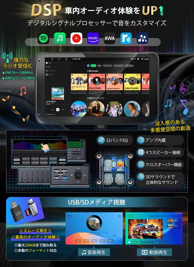 【10インチ＆1din】KASUVAR Androidディスプレイオーディオ「8コア 4+64G」「WIFI/4G/USBネット」「無線CarPlay/Androidauto/Mirrorlink」_5