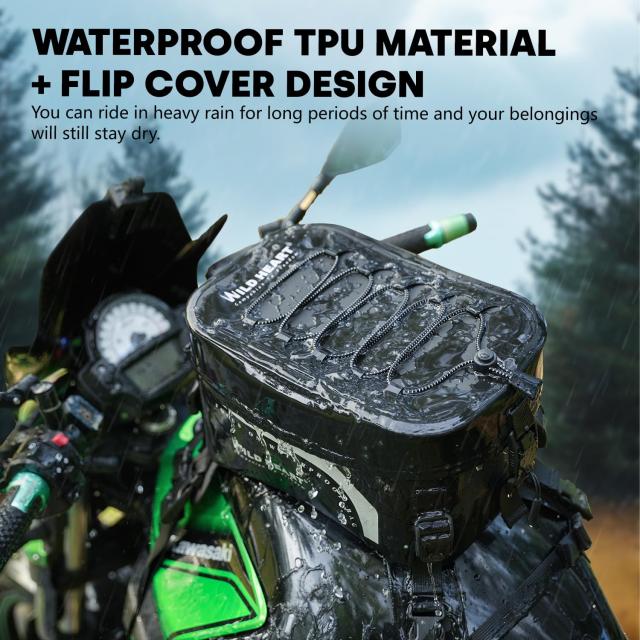 WILD HAERT 全防水バイクケースバッグ汎用バイクケース大容量8 L (エラスティックロープ 黒)_1