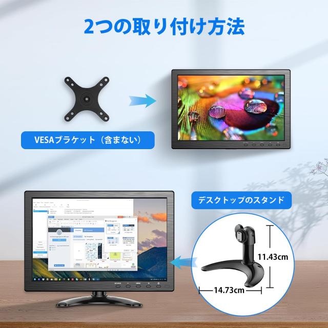 Eyoyo 10インチモニター 1366x768解像度 HDMI VGA AV BNC USB入力対応 セキュリティ 液晶 小型モニター16:9スピーカー内蔵 リモコン PC C_5