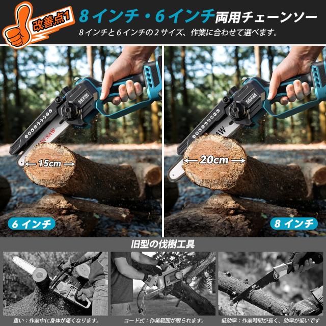 2025新型】SEESII チェーンソー 充電式 ブラシレス 8インチ＆6インチ