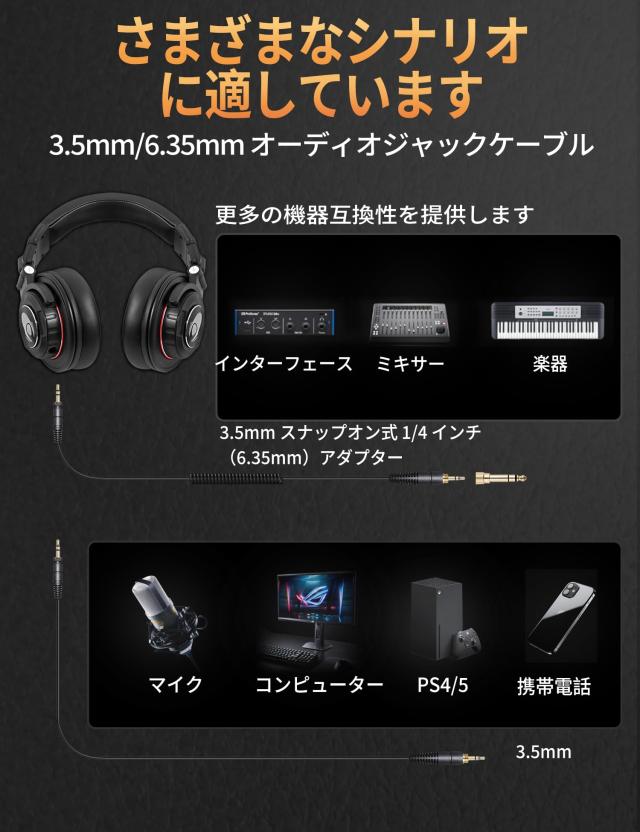 Talomen プロフェッショナル モニター ヘッドホン 有線 オーバーイヤー ヘッドホン 有線 50mm径ドライバー搭載 密閉型 遮音 折りたたみ 
