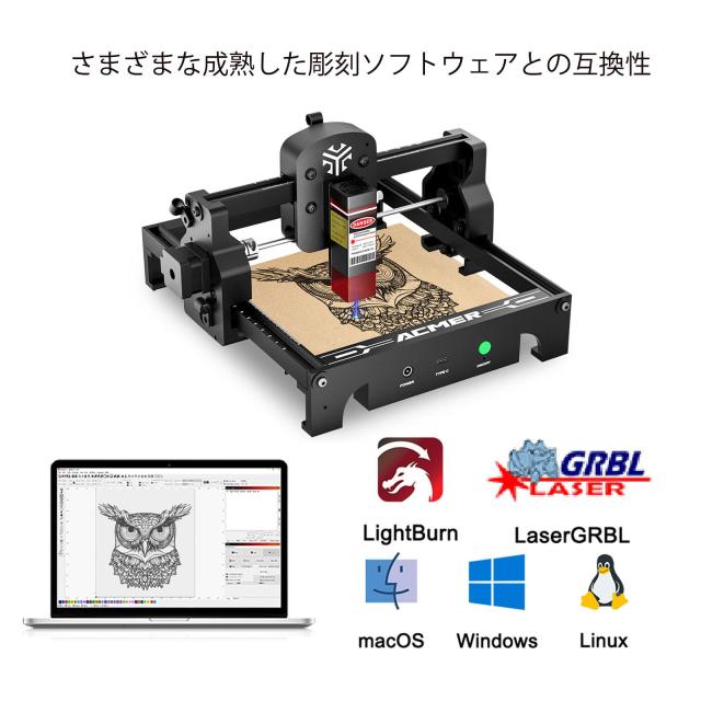 ACMER S1 レーザー 彫刻機 初心者 高精度 ミニ 彫刻機 LightBurn と