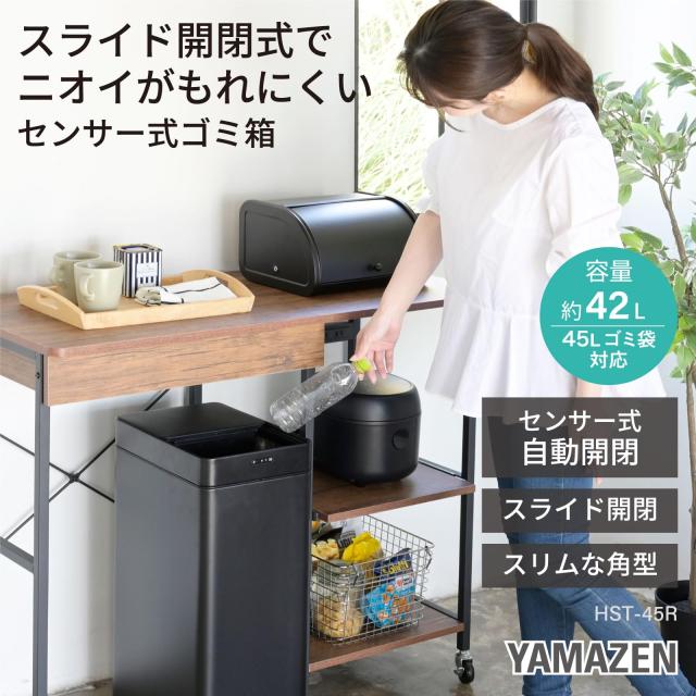 山善(YAMAZEN) ゴミ箱 自動 スライド開閉 スリム センサー式 42L (45Lゴミ袋対応) 幅25×奥行34×高さ61.5cm ダストボックス キッチン ふ_1
