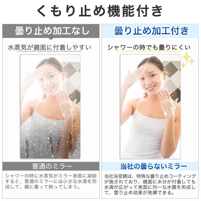 【曇らない浴室鏡】Rebebe風呂鏡 鏡 マグネット 60×29cm 割れない鏡 地震対策 マグネット式 強磁吸着 賃貸に適用 自由自在に設置 角丸加_1
