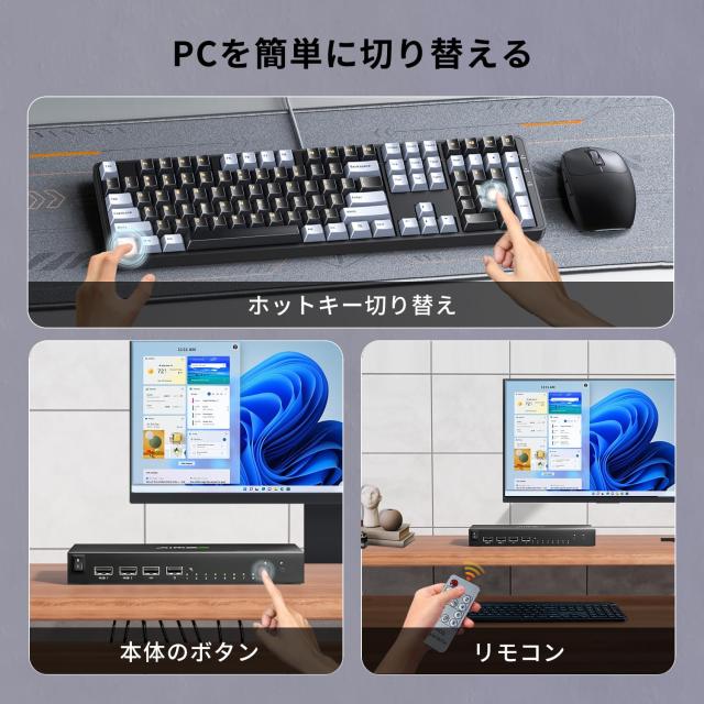 AIMOS HDMI KVM切替器 8入力1出力 4K@30Hz キーボード、マウス