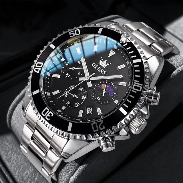 OLEVS メンズ 腕時計 防水 メンズとけい 時計 男性用 アナログ クオーツ 軽量 見やすい 父の日 ギフト 紳士 日付 曜日 men watch (ブラッ OLEVS メンズ 腕時計 防水 メンズとけい 時計 男性用 アナログ