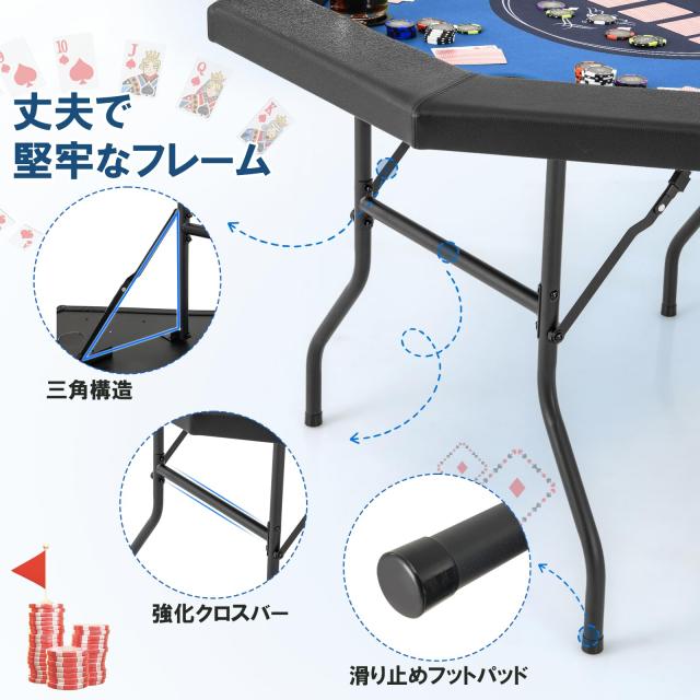 GYMAX ポーカーテーブル 8人用 折りたたみ 幅96cmx奥行122cm 家庭用 カジノテーブル カップホルダー付き 安定 スムース加工 滑り止め コ