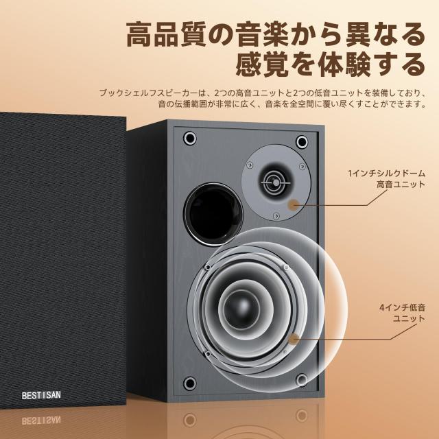 BESTISAN ブックシェルフスピーカー SR01 Bluetooth対応スピーカー 2.0ch 最大50W出力3.5mm AUXケーブル、RCAケーブル付属/MDF製 モニタ
