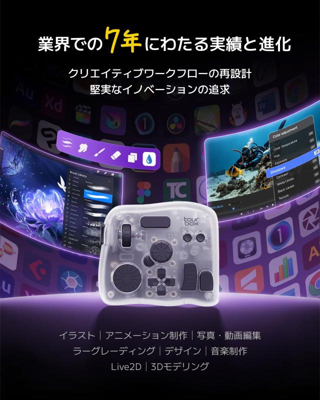 TourBox Elite Plus、iPad 左手デバイス Bluetooth イラスト