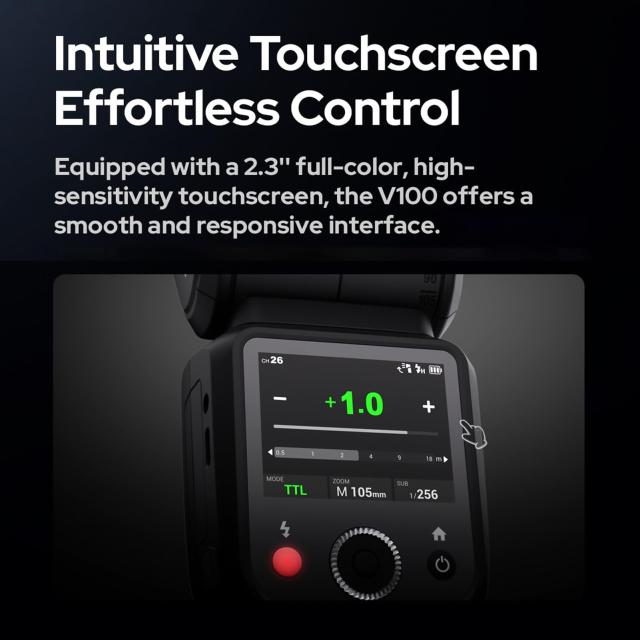 Godox V100S V100-S100Ws TTL フラッシュ スピードライト、Sonyカメラ用、2.4G ワイヤレス、外部タッチスクリーン フラッシュ付き、400
