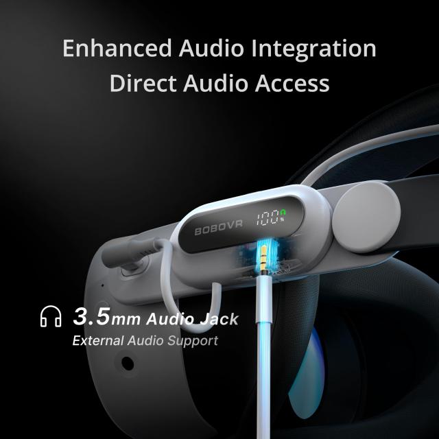 BOBOVR E3 Pro バッテリーストラップアクセサリー ( Quest3/3S用)、10000mAh ホットスワップ対応急速充電バッテリー、3.5mm オーディ