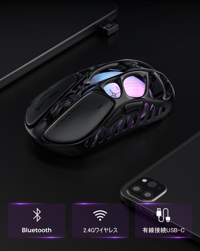 【国内正規品】GravaStar Mercury X ゲーミング マウス 無線 ワイヤレス 49g軽量 1Kポーリングレート PAW3950センサー 32000DPI 低遅延