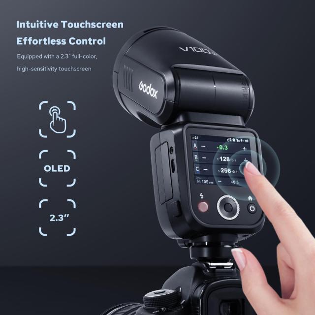 Godox V100C キヤノン用 カメラフラッシュ スピードライト タッチスクリーン 2.4G X ワイヤレス内蔵 HSS TTL フラッシュ 取り外し可能な