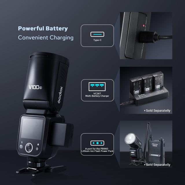 Godox V100C キヤノン用 カメラフラッシュ スピードライト タッチスクリーン 2.4G X ワイヤレス内蔵 HSS TTL フラッシュ 取り外し可能な