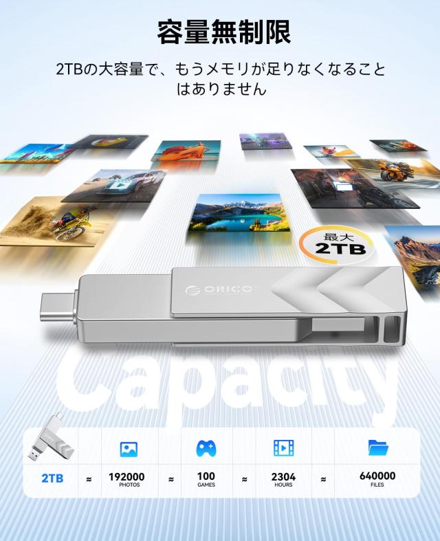 ORICO 外付け SSD 2TB USB3.2Gen2 読出最大1000MB/秒 USB Type-C ＆ USB Type-A デュアルドライブ ポータブル SSD - G202_2