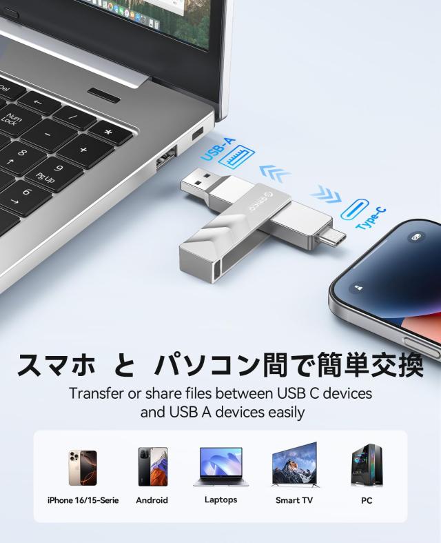 ORICO 外付け SSD 2TB USB3.2Gen2 読出最大1000MB/秒 USB Type-C ＆ USB Type-A デュアルドライブ ポータブル SSD - G202_4