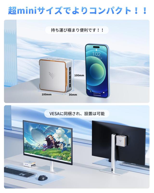 NiPoGi ミニpc N150 mini pc 16GB+512GB SSD Windows11 Pro 4