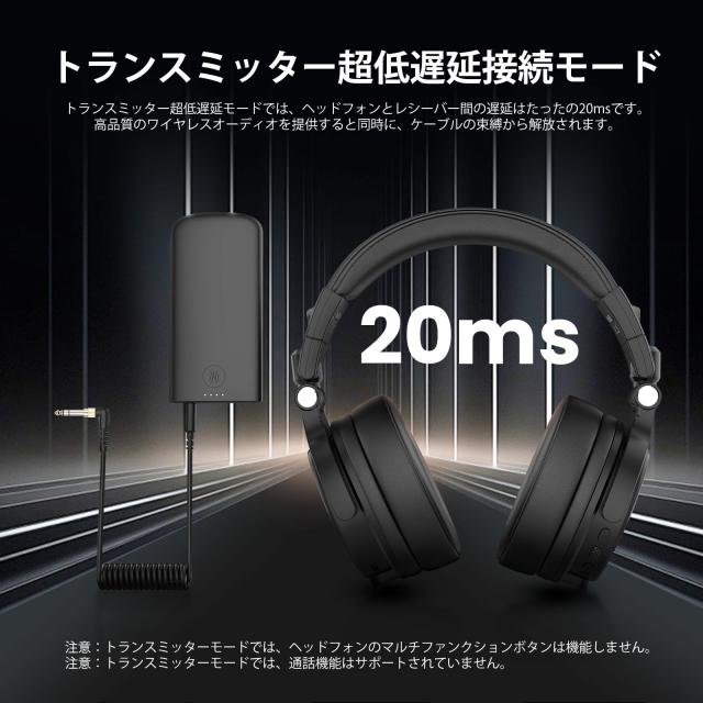 OneOdio Studio Max 1 DJモニターヘッドホン ワイヤレスヘッドフォン 超低遅延20ms 120時間駆動 ハイレゾ/LDAC対応 トランスミッター/Blu_3
