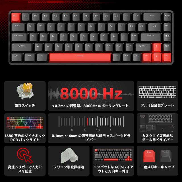 DIERYA x TMKB T68 ラピッドトリガー メカニカルゲーミングキーボード 磁気スイッチキーボード RGBバックライト 有線Type-C コンパクト 6_1